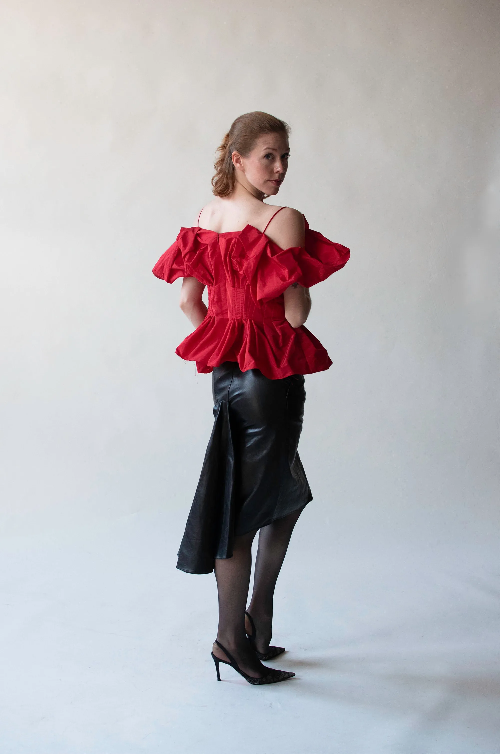 1980s Black Leather Skirt | Claude Montana