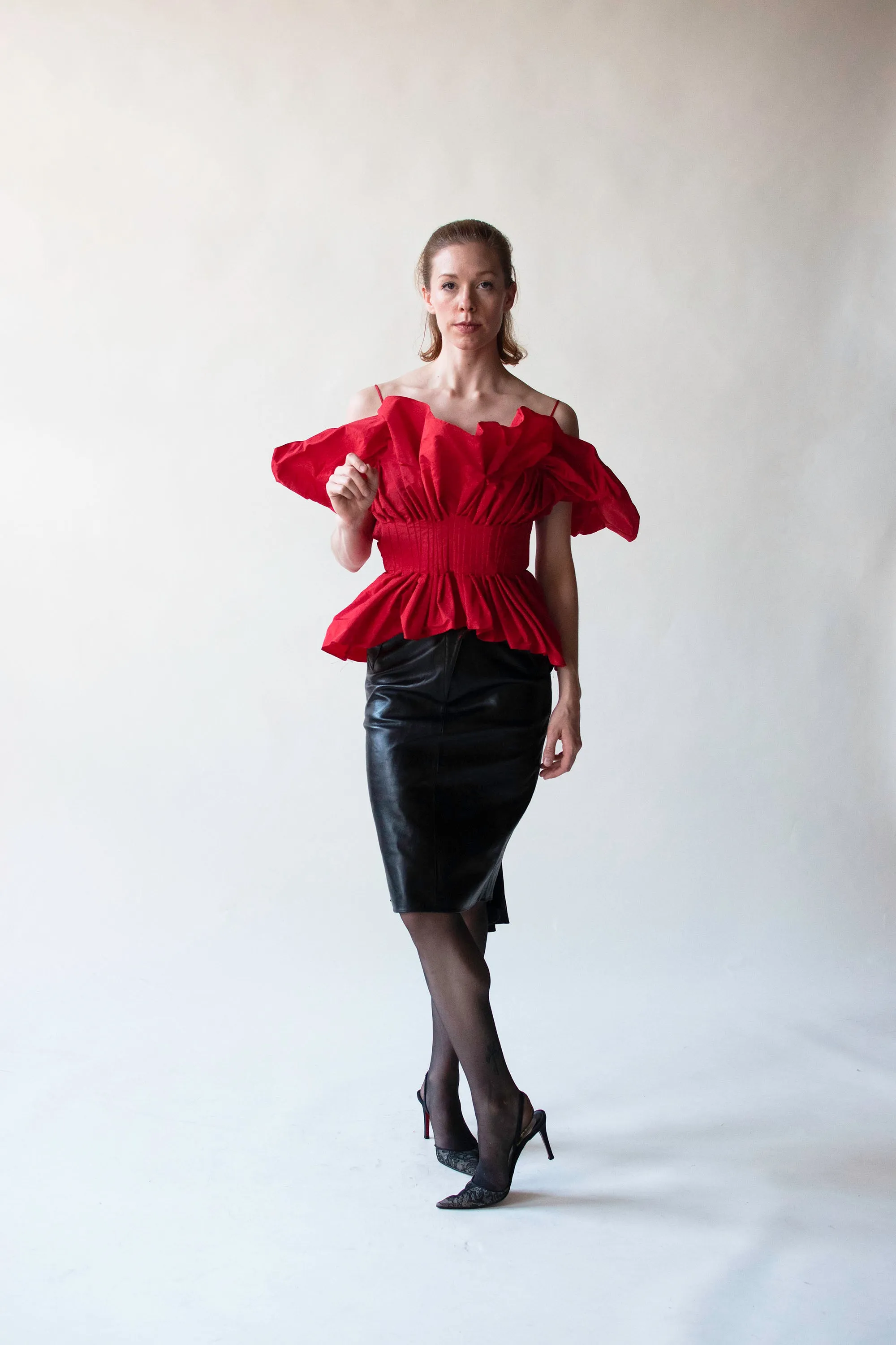 1980s Black Leather Skirt | Claude Montana