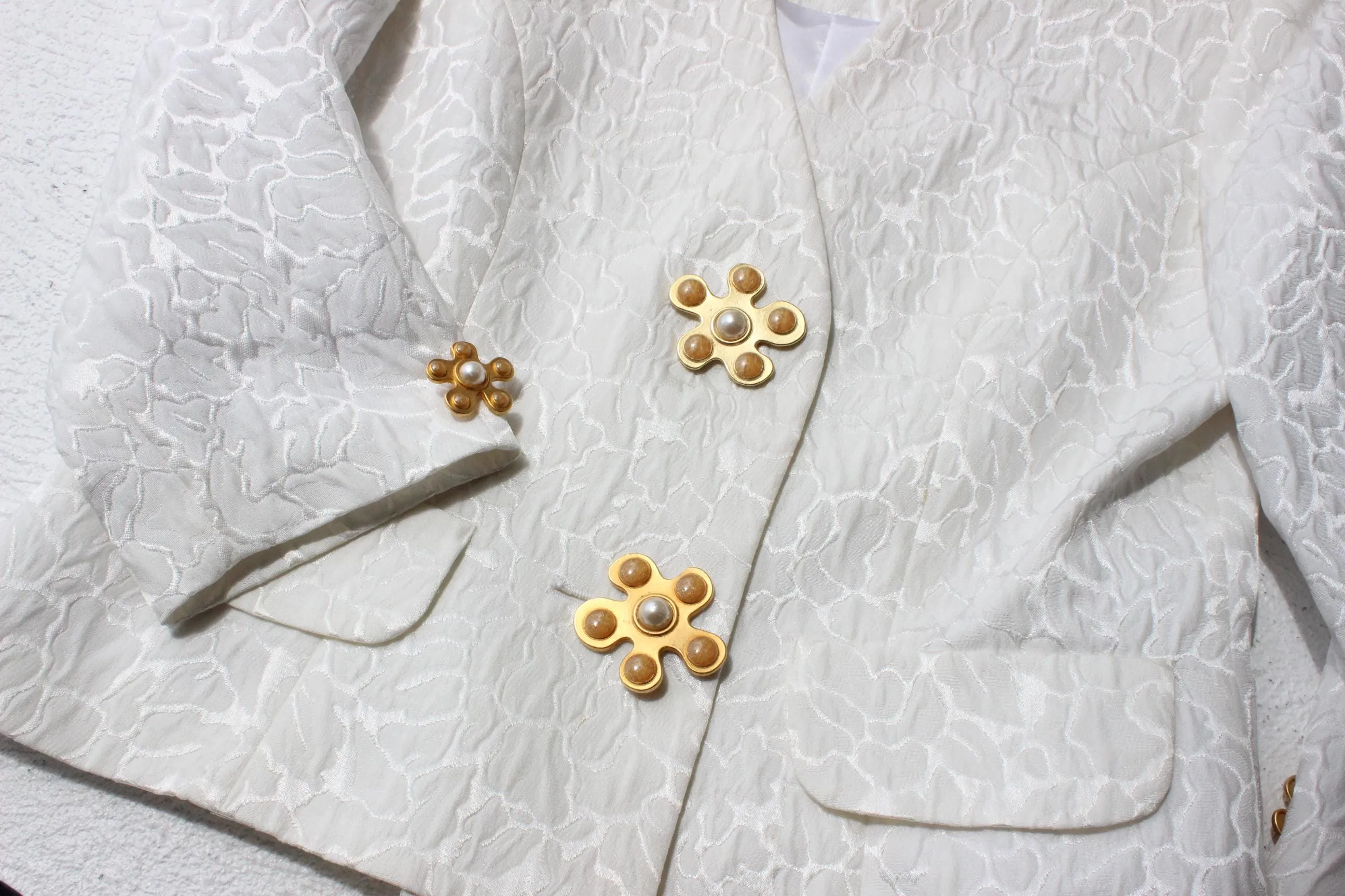 1990s Lisa Ho Bridal Mini Skirt Suit w/ Flower Blob Buttons