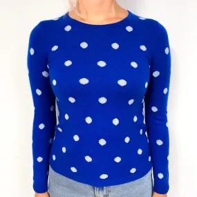 Admiral Blue Spotty Cashmere Crew Neck Jumper Small/Petite