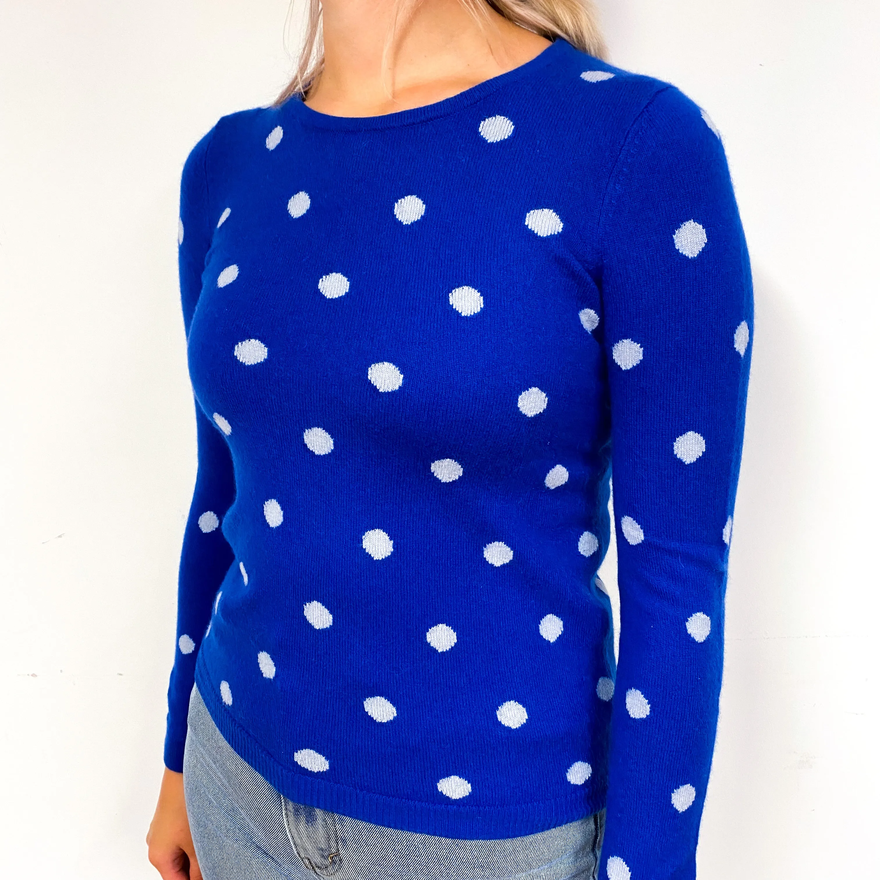 Admiral Blue Spotty Cashmere Crew Neck Jumper Small/Petite