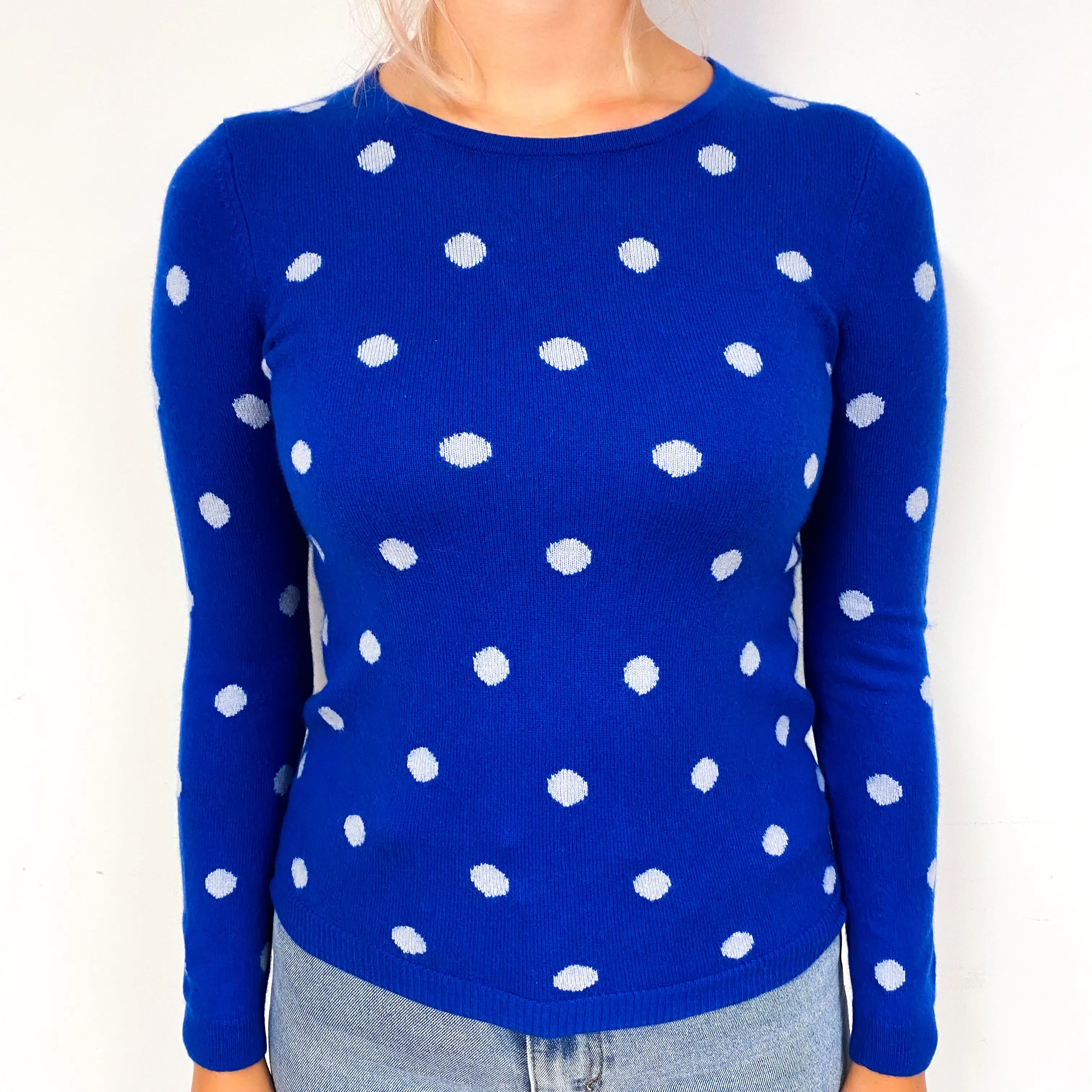 Admiral Blue Spotty Cashmere Crew Neck Jumper Small/Petite