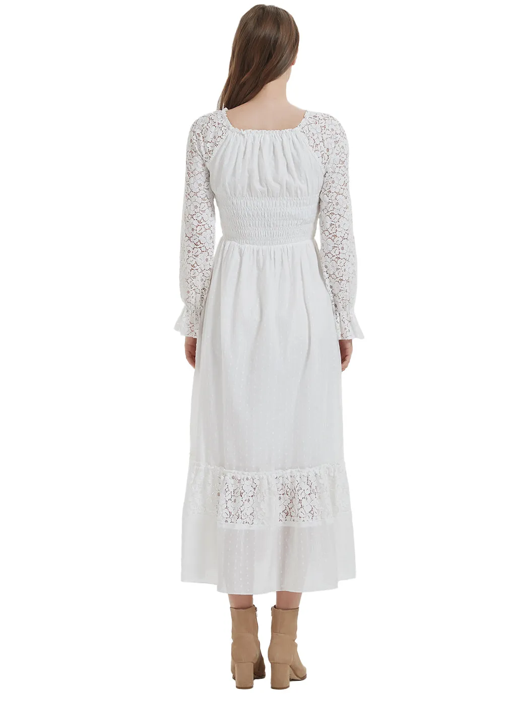 Anna-Kaci Womens Dresses Lace Long Sleeve V Neck Fall Maxi Dress for Women Casual Boho Fairy Wedding Long Dresses
