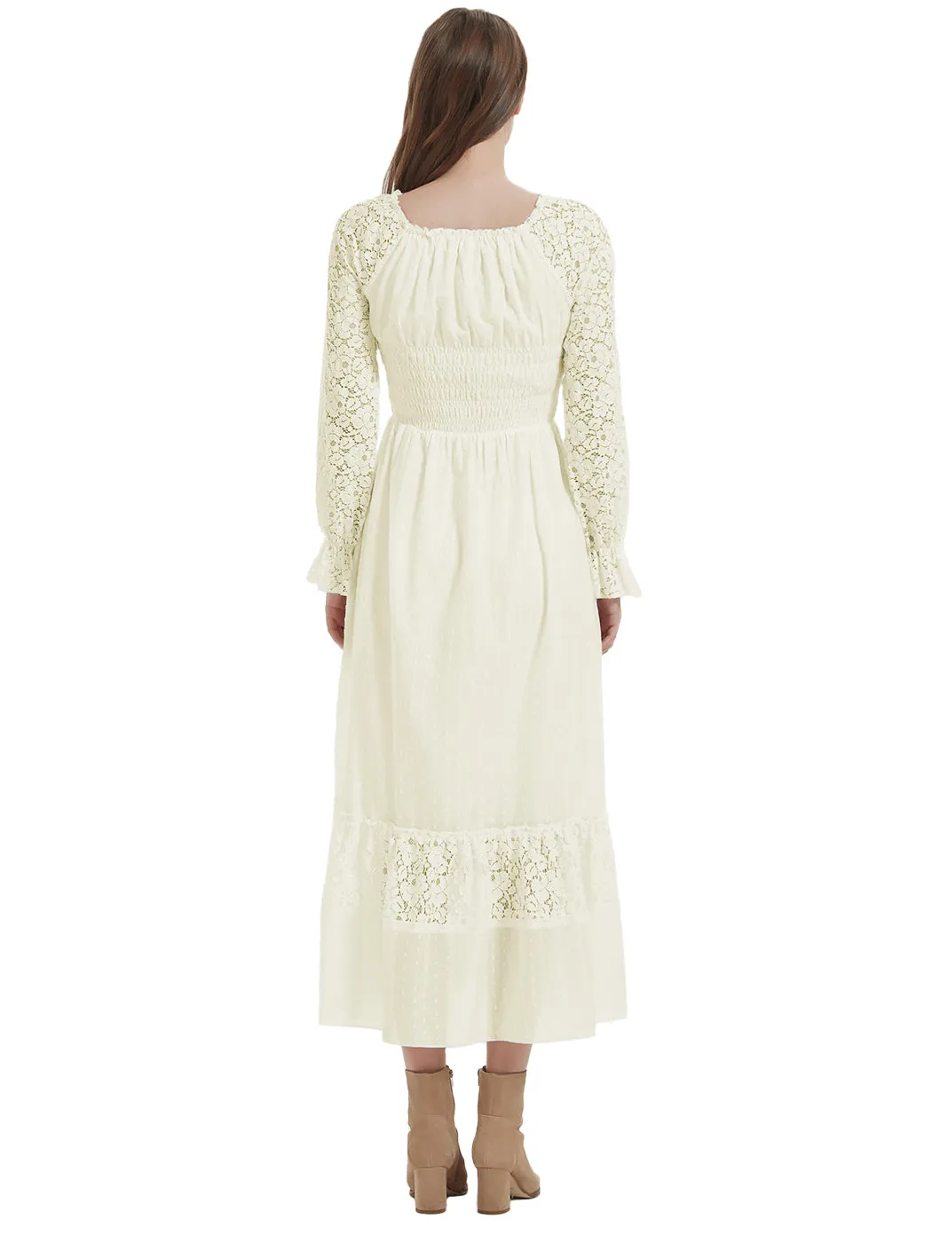 Anna-Kaci Womens Dresses Lace Long Sleeve V Neck Fall Maxi Dress for Women Casual Boho Fairy Wedding Long Dresses
