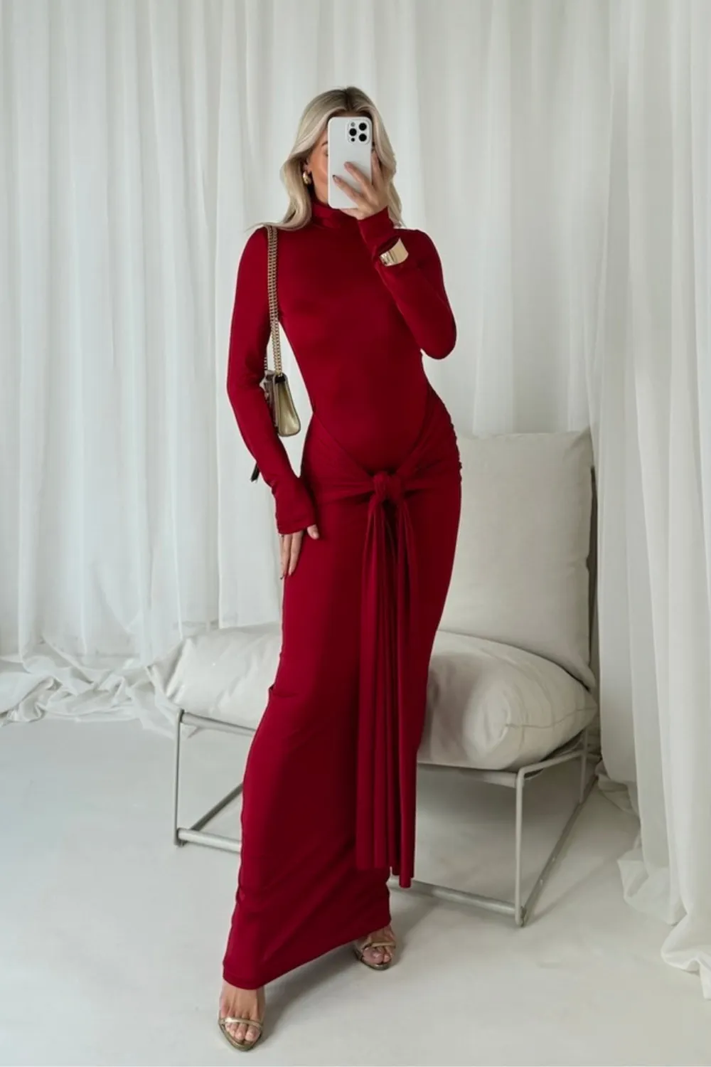 Anna red knot detail maxi dress