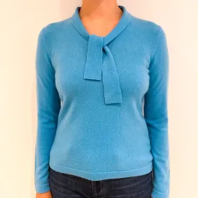 Aqua Blue Cashmere Neck Tie Jumper Small Petite