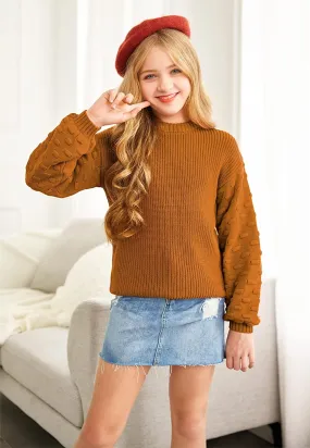 Arshiner Girls Crewneck Sweaters Chunky Lantern Sleeve Knit Jumper