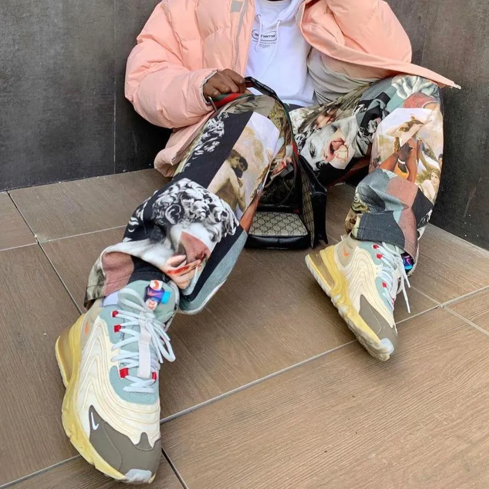 Art pattern fashion street style loose trousers