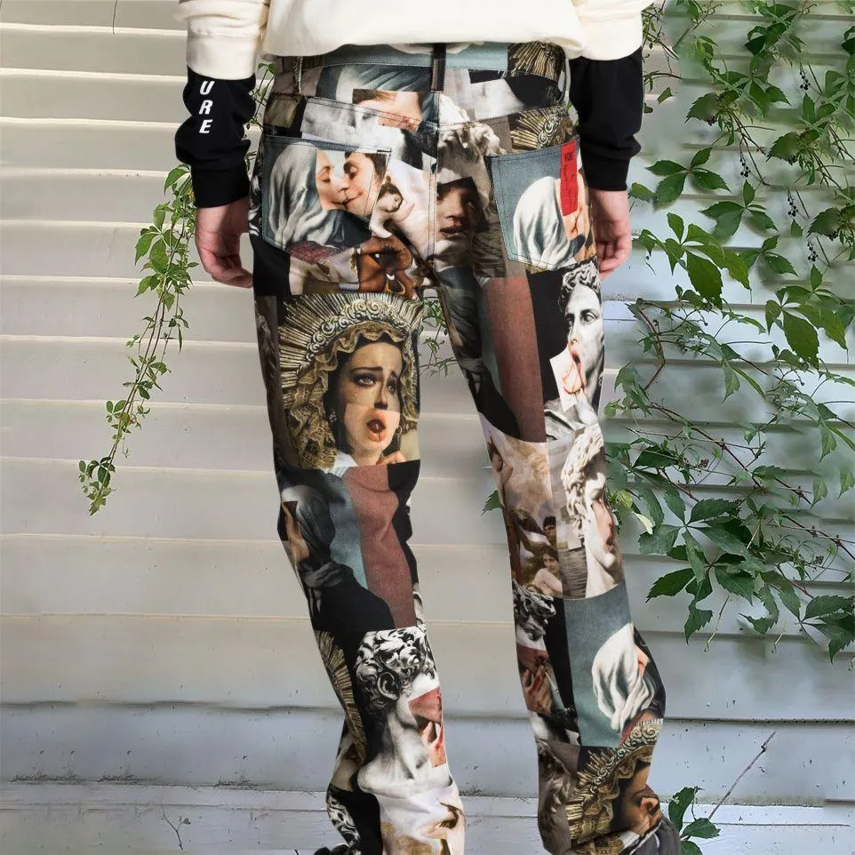 Art pattern fashion street style loose trousers