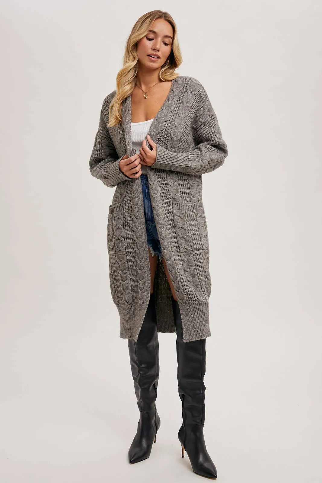 Ash Cable Knit Long Line Cardigan