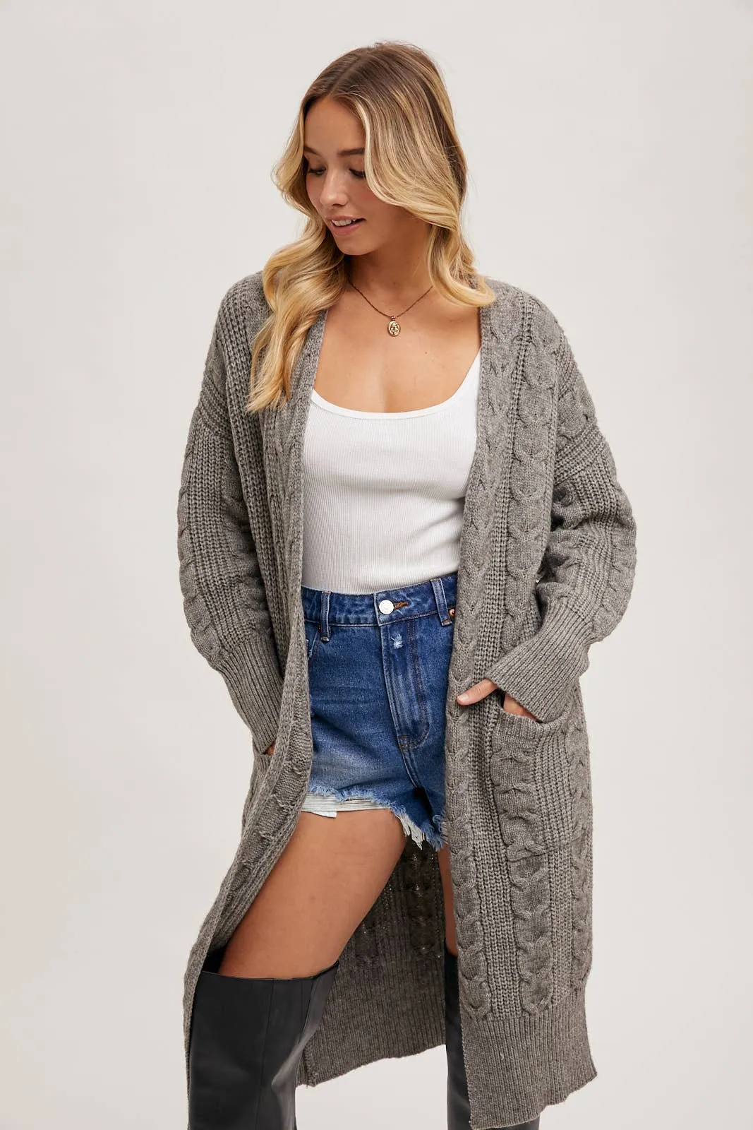 Ash Cable Knit Long Line Cardigan