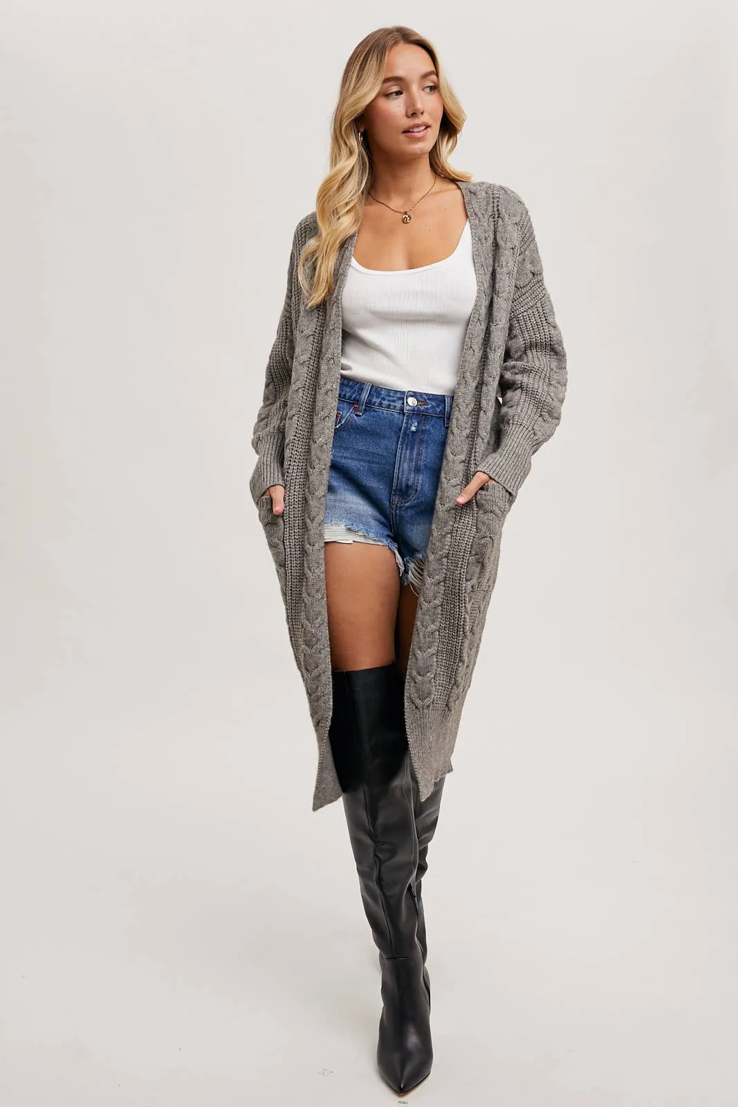 Ash Cable Knit Long Line Cardigan