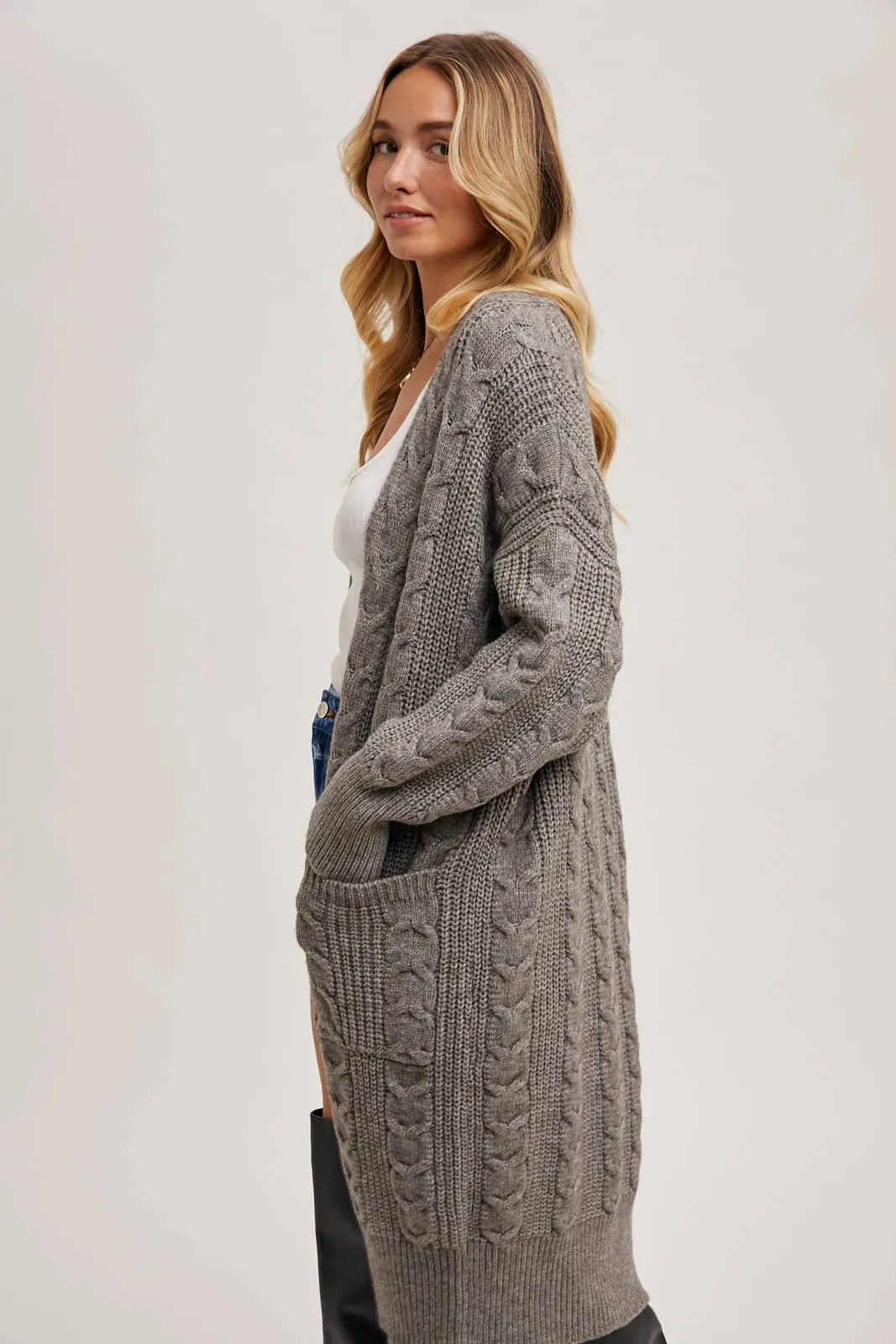 Ash Cable Knit Long Line Cardigan