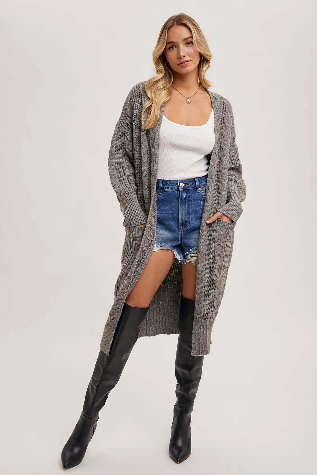 Ash Cable Knit Long Line Cardigan