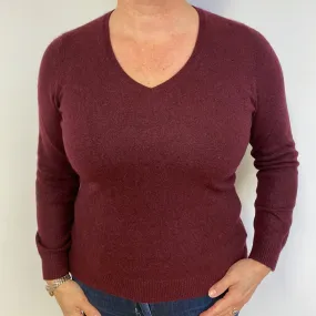 Aubergine Purple Cashmere V-Neck Jumper Large.