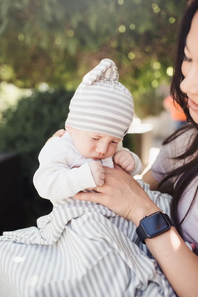 Baby Top Knot Hat | Grey Stripe