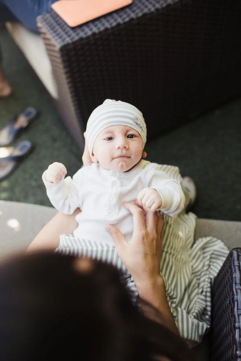 Baby Top Knot Hat | Grey Stripe