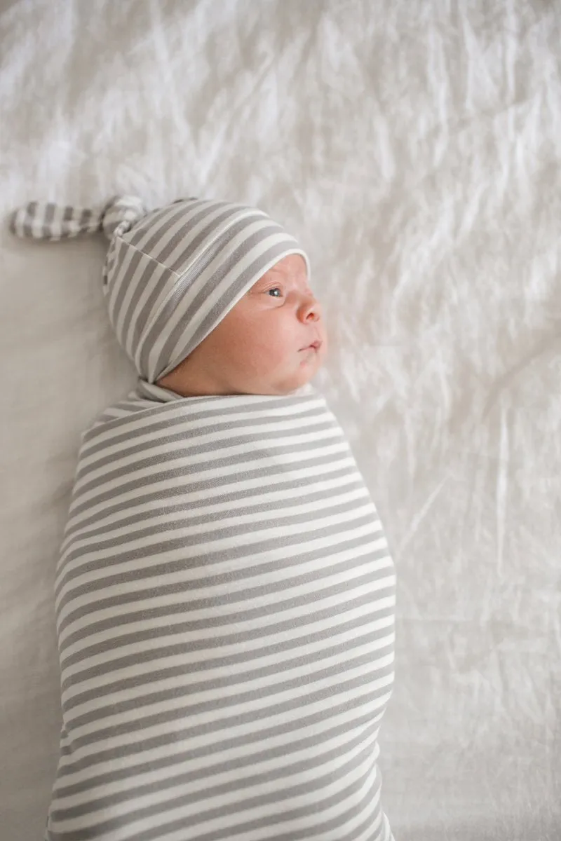 Baby Top Knot Hat | Grey Stripe