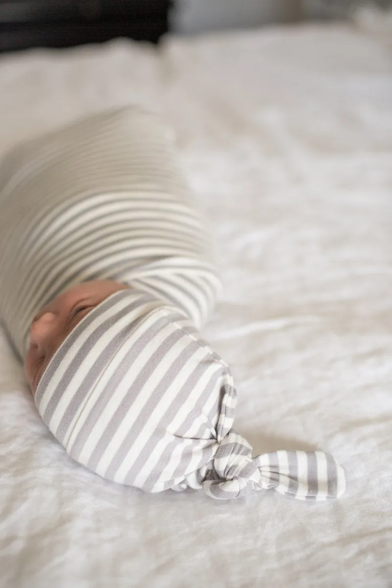 Baby Top Knot Hat | Grey Stripe