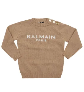 Balmain Kids Logo Intarsia-Knit Crewneck Jumper