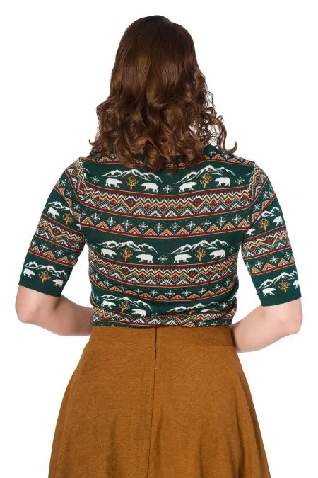 Banned Retro 40's 50's Style Green Christmas Polar Bear Jumper