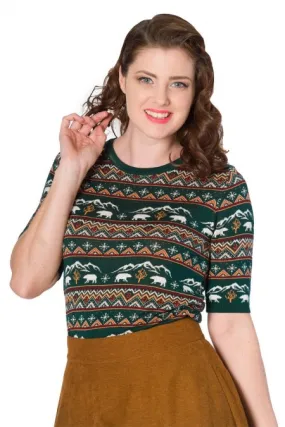 Banned Retro 40's 50's Style Green Christmas Polar Bear Jumper
