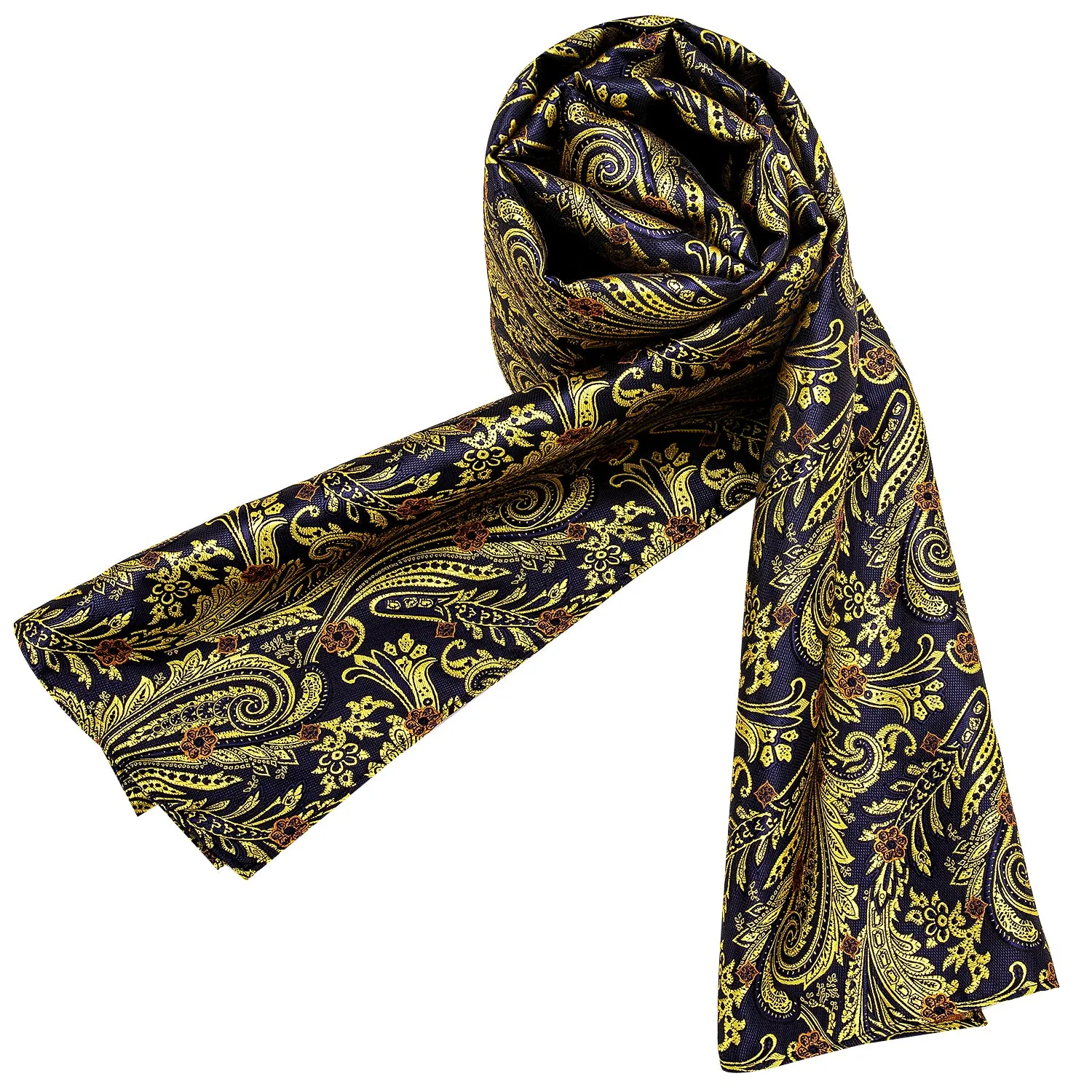 Barry Wang Silk scarf Luxury Blue Golden Paisley Scarf