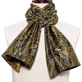 Barry Wang Silk scarf Luxury Blue Golden Paisley Scarf