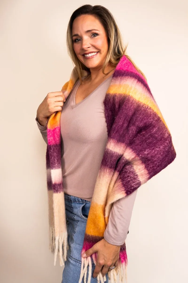 Be Clever British Columbia Colorblock Long Scarf, Wine