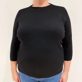 Black 3/4 Sleeved Cashmere Crew Neck Jumper XXXL Petite