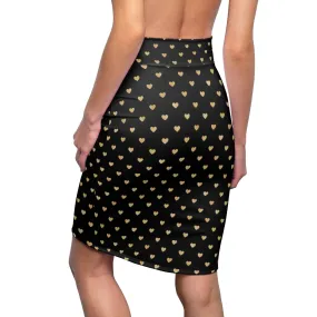 Black and Gold Heart Women's Pencil Skirt