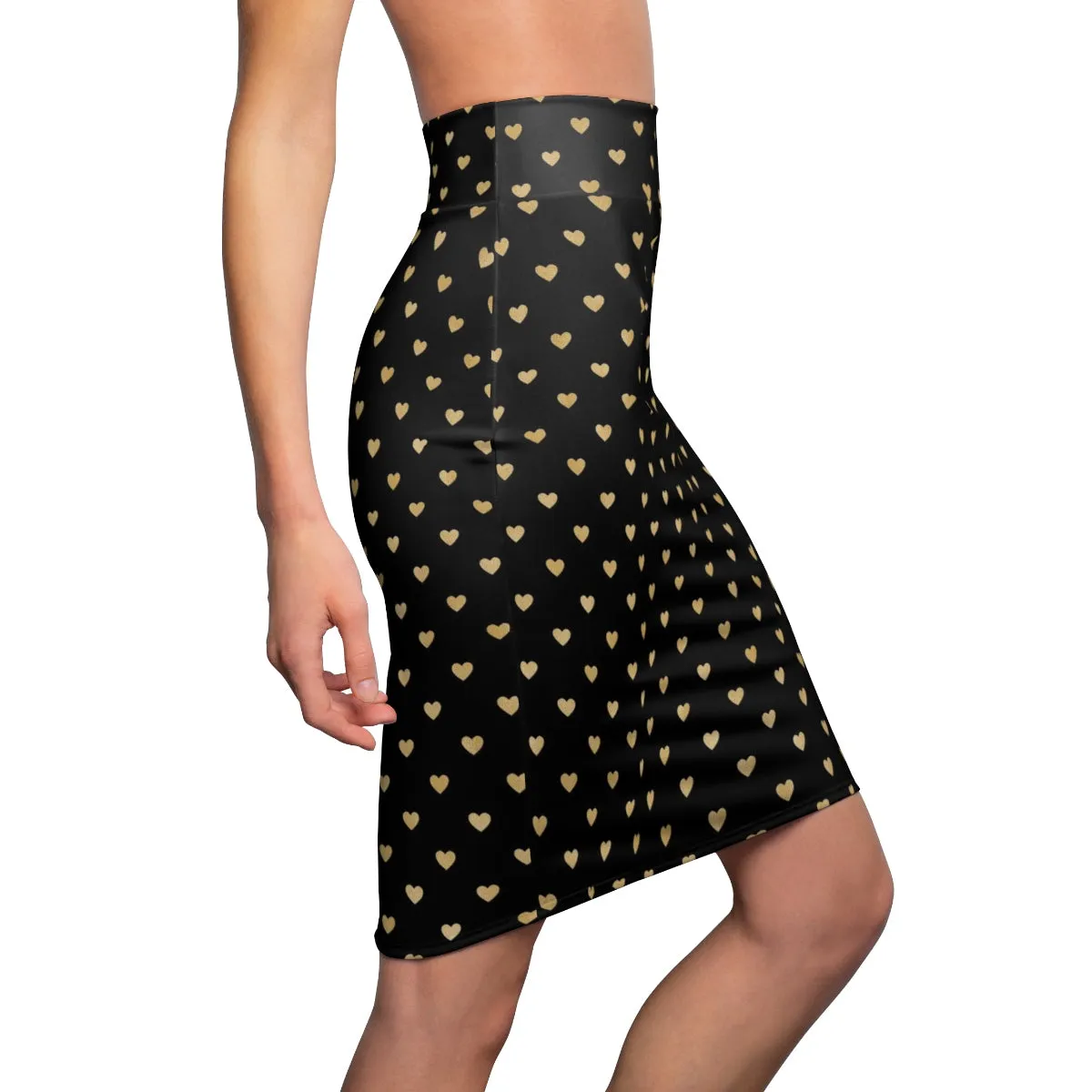 Black and Gold Heart Women's Pencil Skirt
