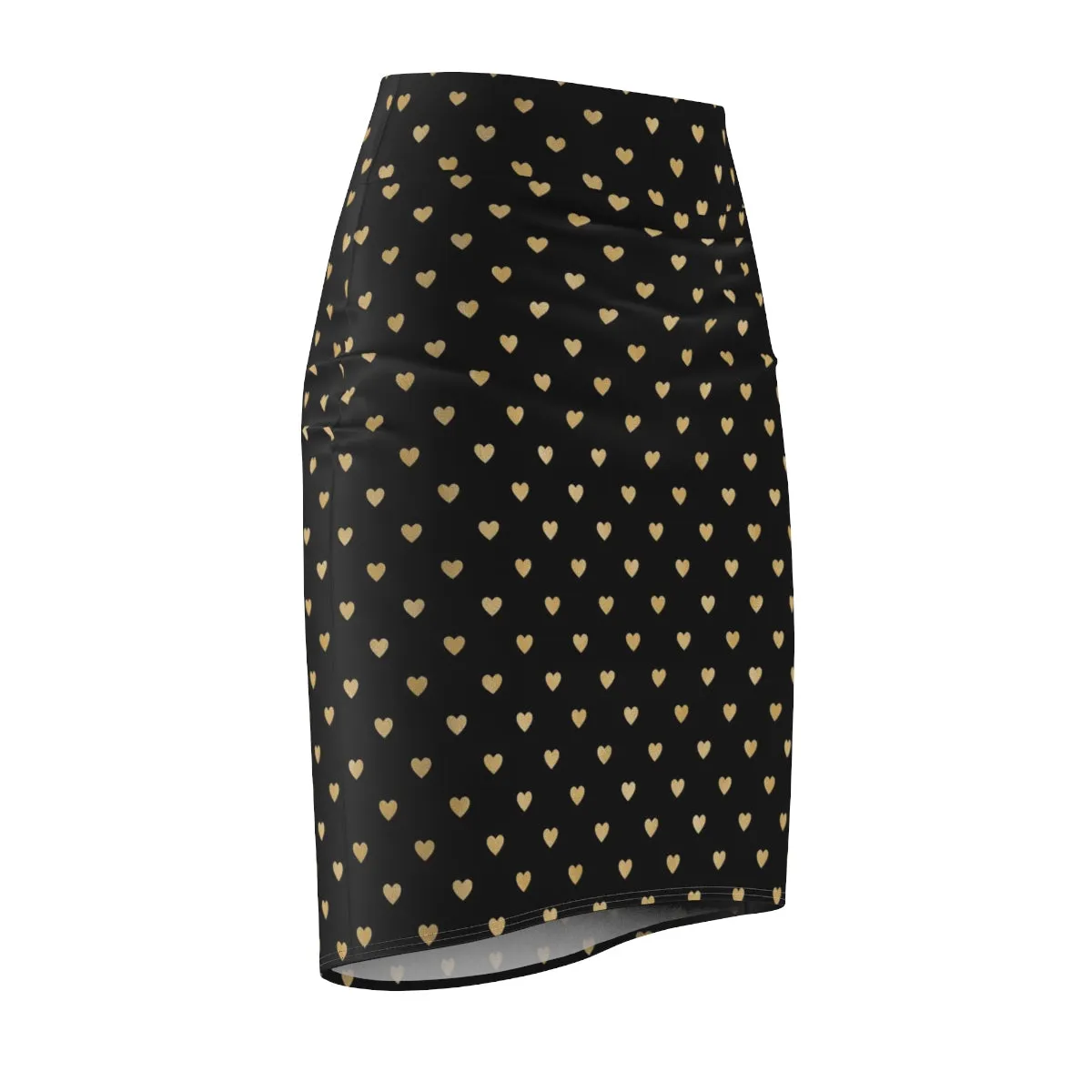 Black and Gold Heart Women's Pencil Skirt