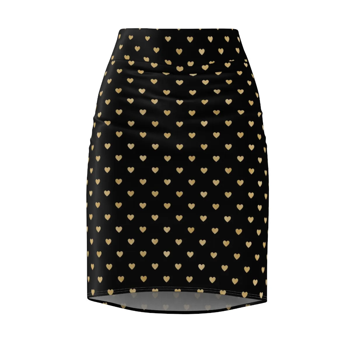 Black and Gold Heart Women's Pencil Skirt