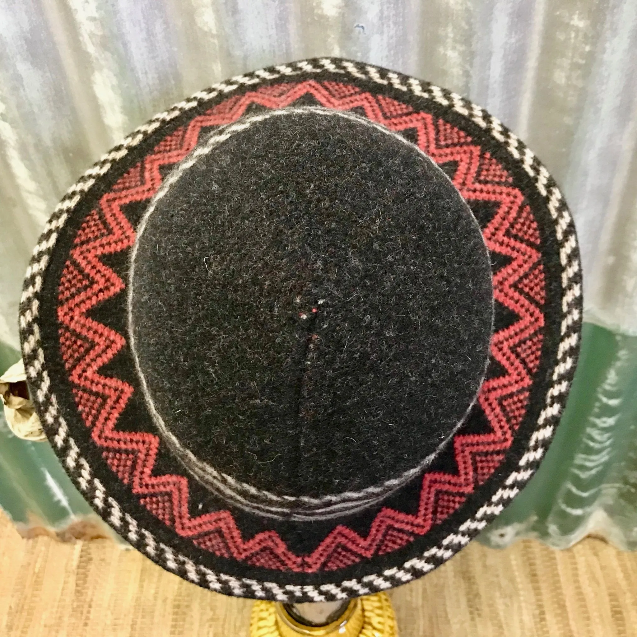 Black Boiled Wool Aztec Style Knit Hat