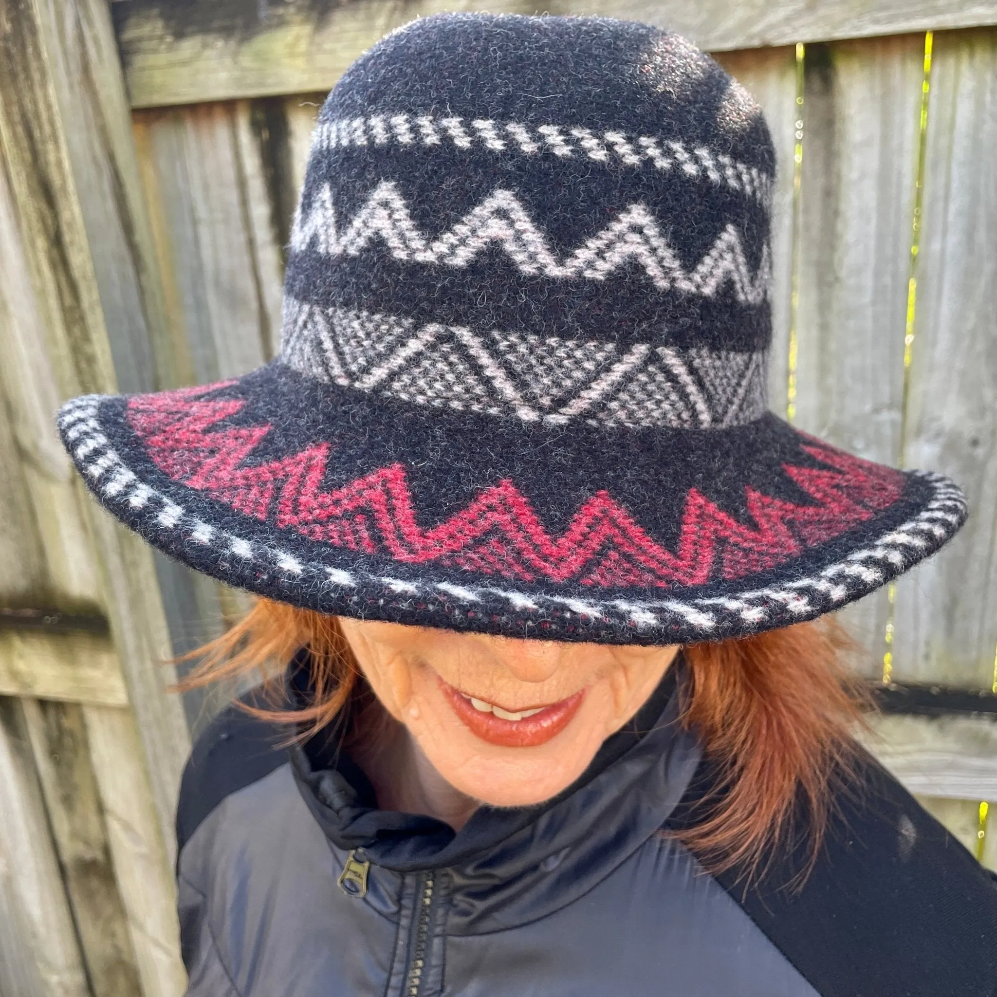 Black Boiled Wool Aztec Style Knit Hat