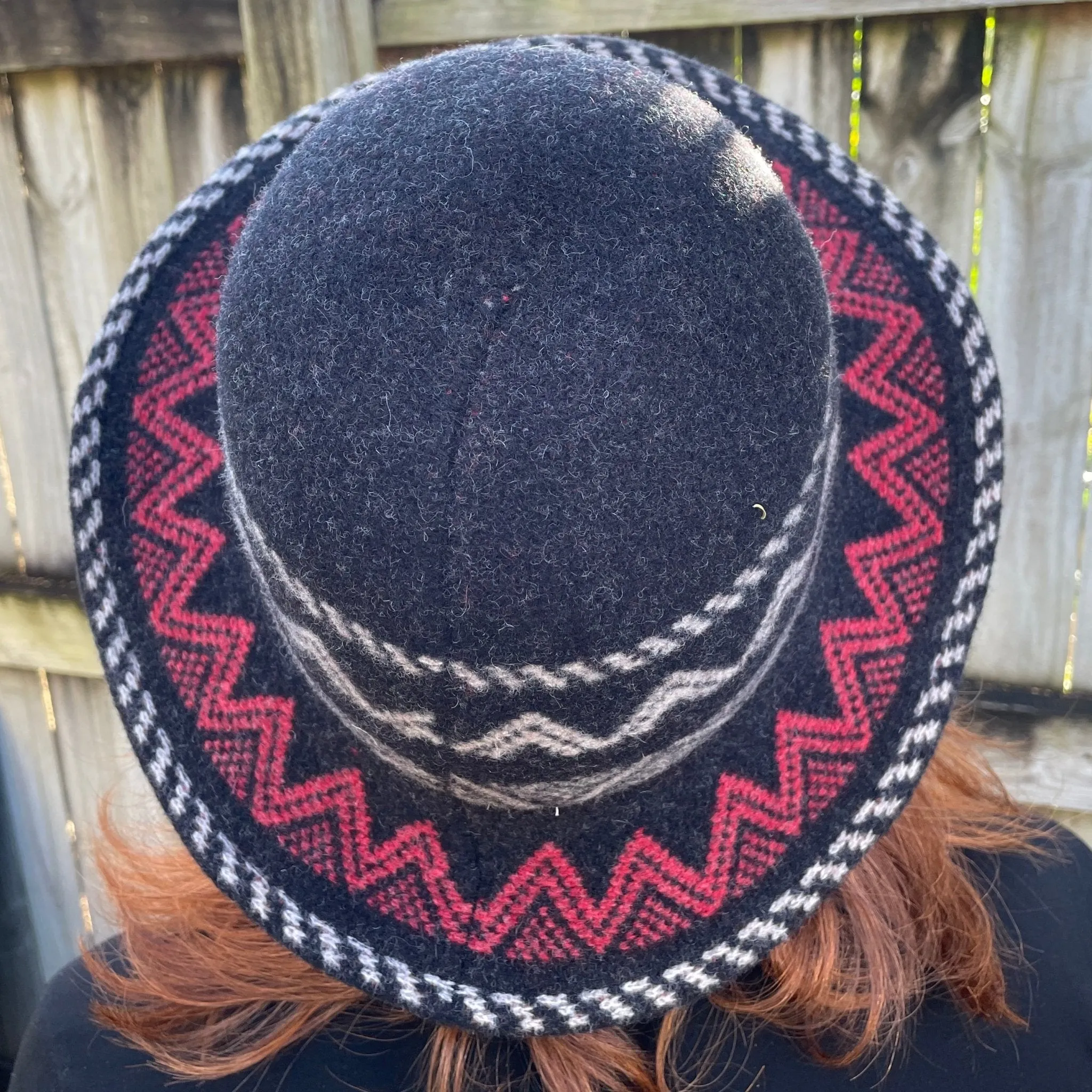 Black Boiled Wool Aztec Style Knit Hat