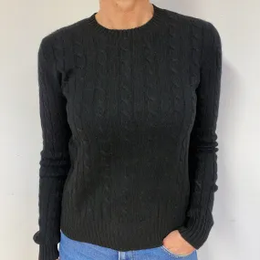 Black Cable Cashmere Crew Neck Jumper Medium.