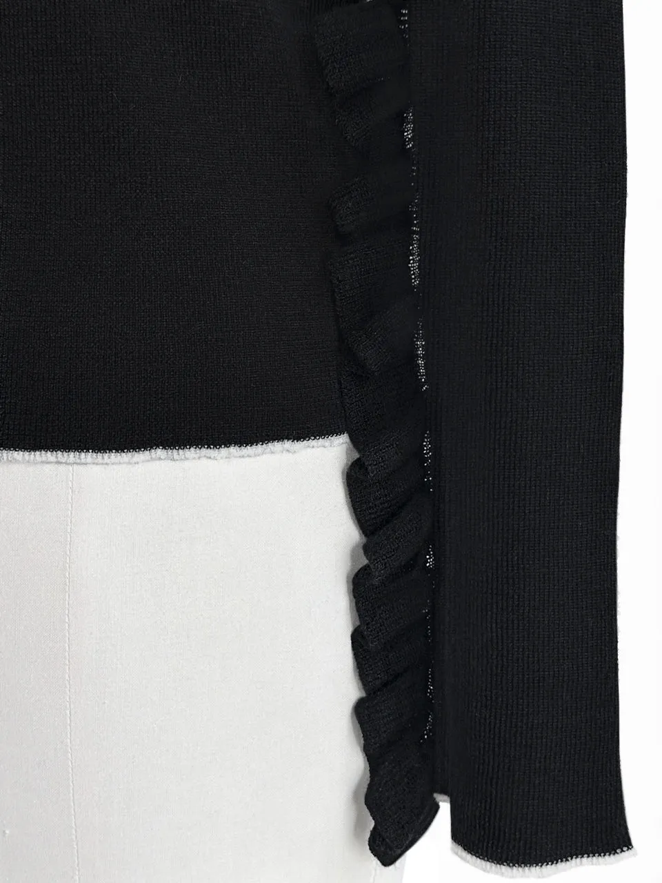 Black Extra-long Ruffled Sleeve Wool Blend Jumper