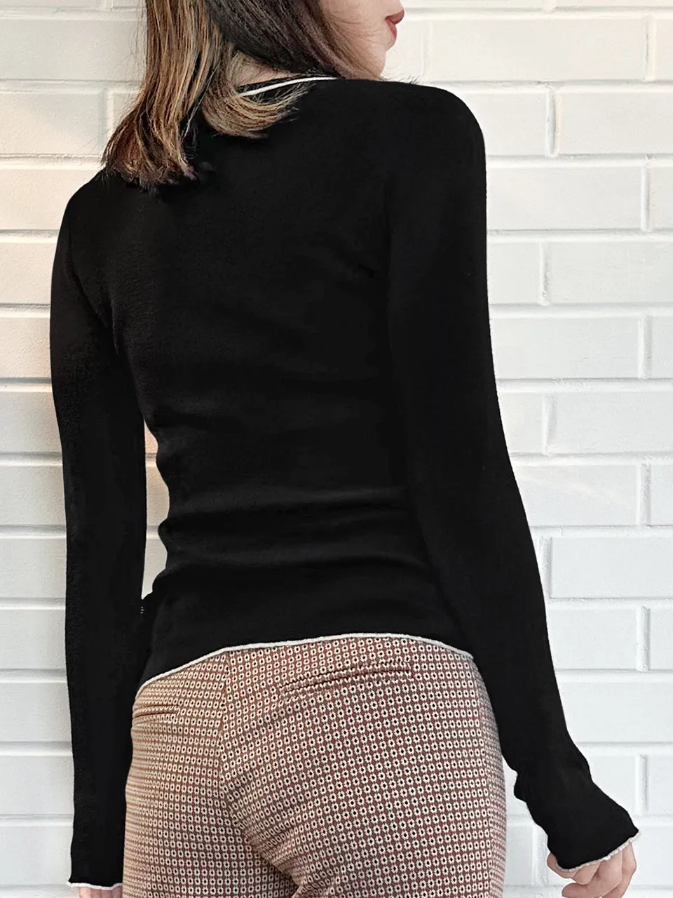 Black Extra-long Ruffled Sleeve Wool Blend Jumper