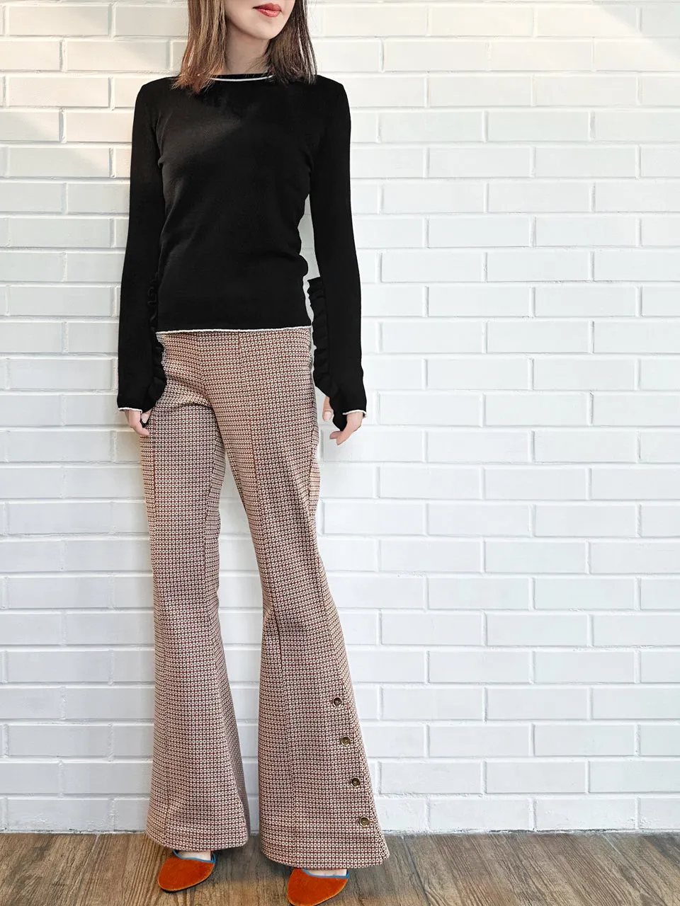 Black Extra-long Ruffled Sleeve Wool Blend Jumper