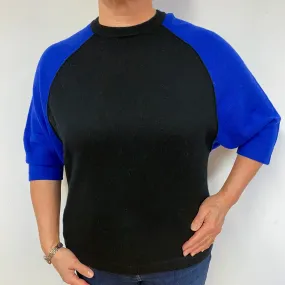 Black Indigo Blue Cashmere Crew Neck Jumper. Large.