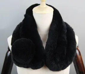 Black Rex rabbit scarf with genuine fur - MM-F504