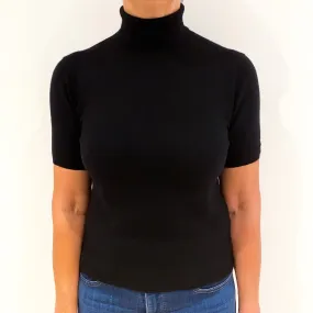 Black Short Sleeved Cashmere Polo Neck Jumper Medium