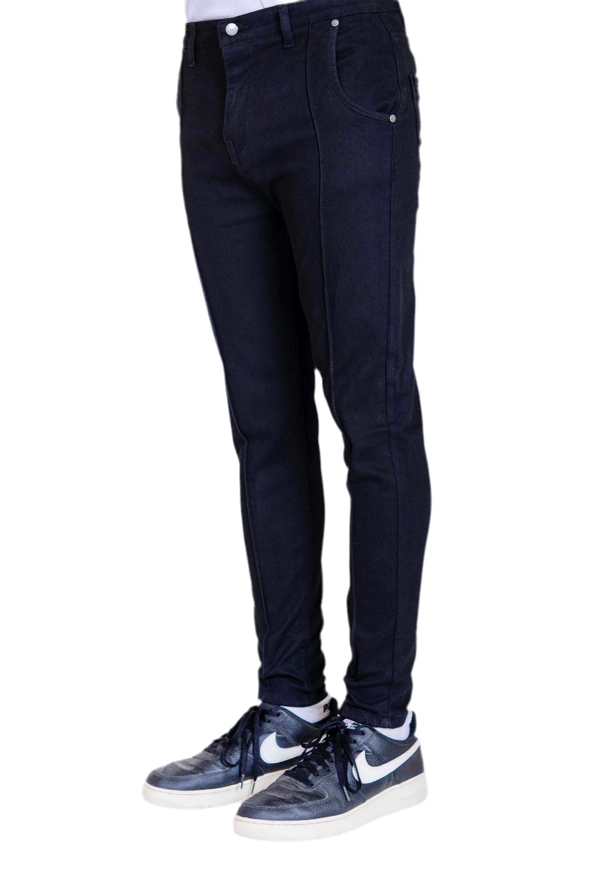Black Stitch Pleats Tapered Jeans