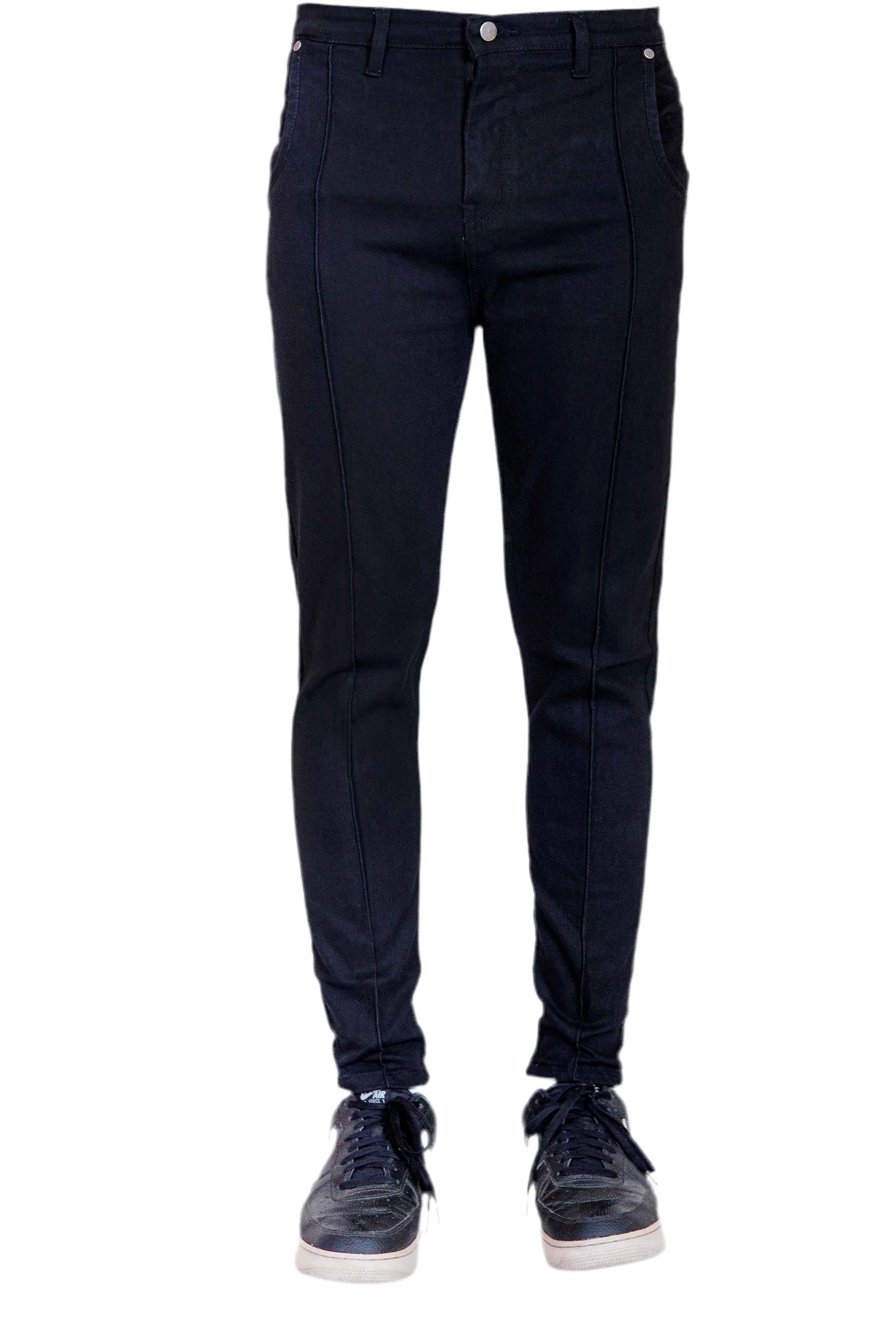 Black Stitch Pleats Tapered Jeans