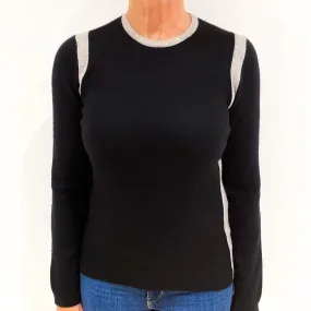 Black with Smoke Grey Cashmere Crew Neck Jumper Medium