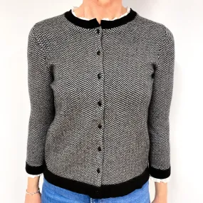 Black Zigzag Knit Cashmere Crew Neck Cardigan Medium