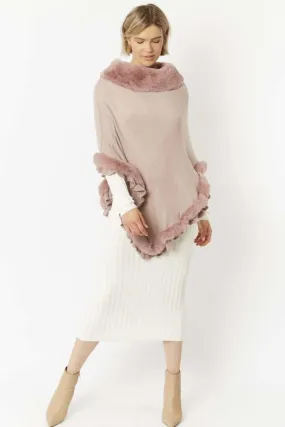 Blush Pink Faux Fur Trim Poncho