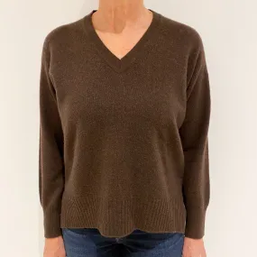 Brand New Scottish Chocolate Brown Cashmere V-Neck Jumper Medium